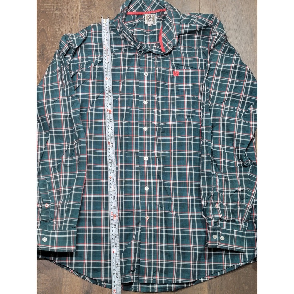 Cinch Mens Long Sleeve Plaid Button Up Shirt Green Red White Size L